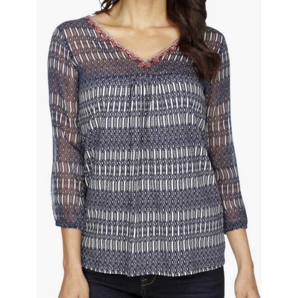 Lucky Brand Women's Printed Embroidered Top
